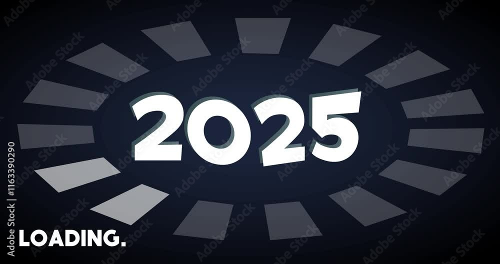 Aufkleber 2025 number with loading, downloading, uploading bar indicator. download, upload on computer screen.