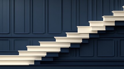 Obraz premium Abstract Staircase Against a Dark Blue Paneled Wall