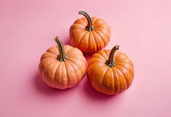 Obraz premium A flatlay of various pumpkins on a pink background