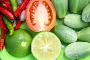 Sayur lalapan, lalapan eat vegetables raw, fresh vegetables with raw spices that have not been processed