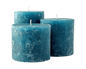 Three teal candles of varying heights, designed for ambiance and relaxation.