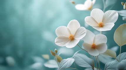 Fototapeta premium Delicate White Flowers Against A Teal Background