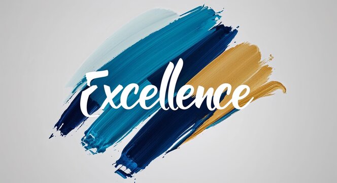 excellence text lettering on abstract brush strokes paint in plain white background