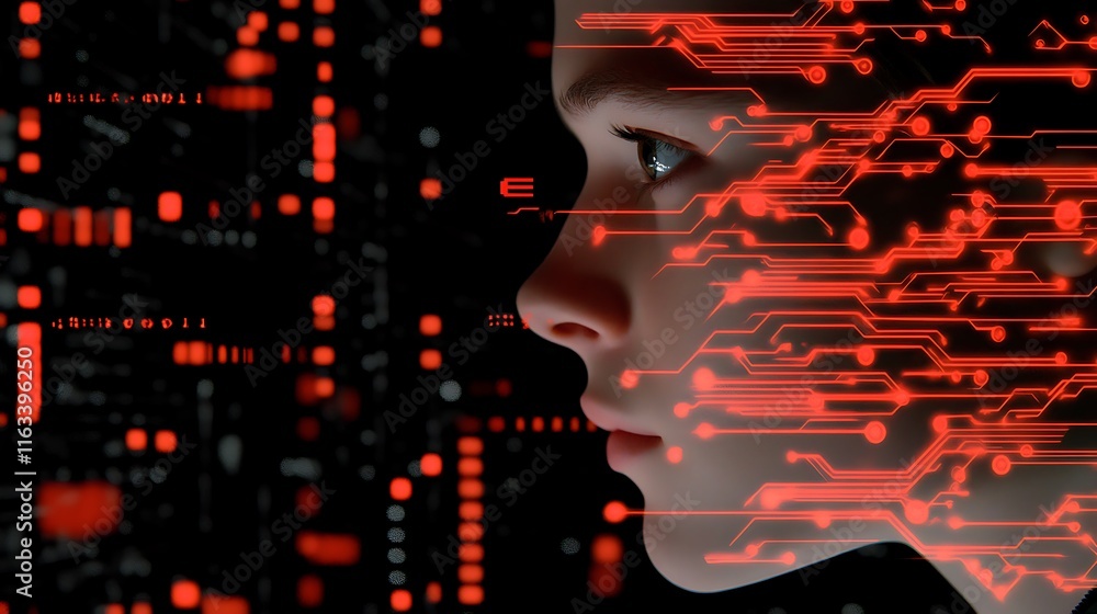 Poster abstract digital background with red and black colors representing technology and data flow