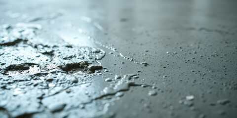 Obraz premium Close-up view of a textured surface with water droplets and puddles, showing detail and subtle variations in color and texture.