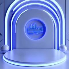 Fototapeta premium Modern futuristic design with blue neon lights and a circular display.