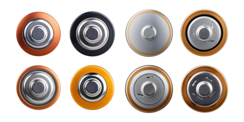 Colorful Battery Tops on Transparent Background