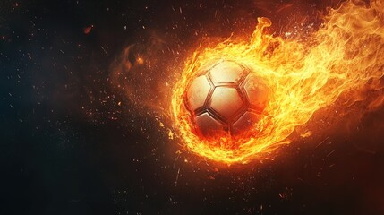 Fototapeta premium Flaming soccer ball in motion, fiery trail.