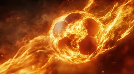 A fiery soccer ball in motion, symbolizing energy and passion for the sport.