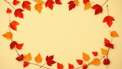Autumnal Leaf Frame on Pale Yellow Background for Seasonal Designs