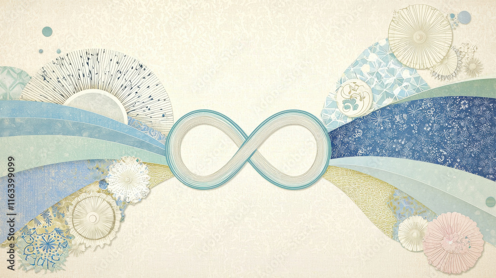 Poster abstract infinity symbol with layered textures and soft colors