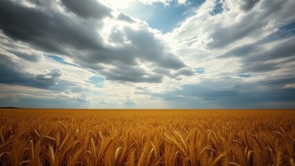 Golden Wheat Field Under a Dramatic Sky, a Serene Landscape of Nature's Beauty