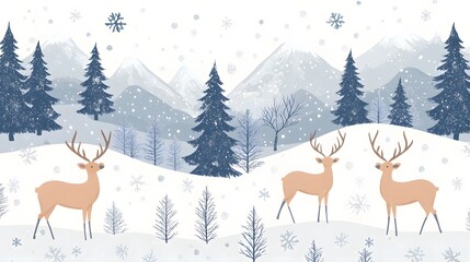 Reindeer in a Snowy Winter Mountain Landscape