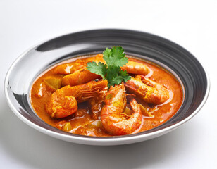 prawn curry in the white background studio shot