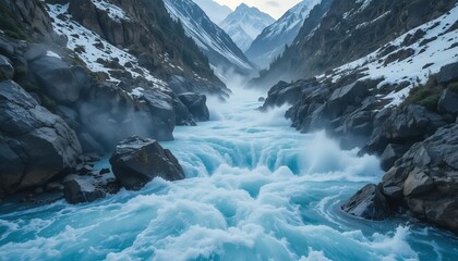 Majestic Mountain River Rapids: A Breathtaking View of Nature's Power