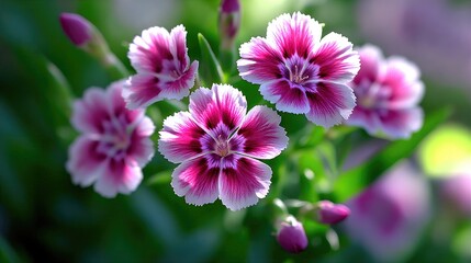 Pink and White Flowers with Green Foliage