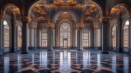 Fototapeta premium Grand Palace Hall with Ornate Arches and Windows