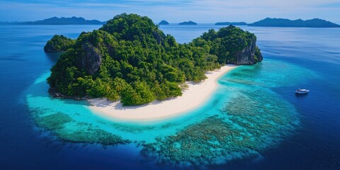 Fototapeta premium Tropical Island Paradise with White Sandy Beach and Turquoise Waters