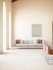 Fototapeta premium Modern interior design in a spacious living room with natural light and minimal decor