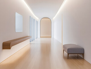 Obraz premium Minimalist hallway with natural light and modern design in a contemporary building