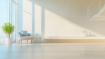 Obraz premium Modern living room with abundant natural light and minimalist decor