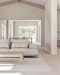 Fototapeta premium Modern interior design in a bright spacious living room with natural light and neutral tones