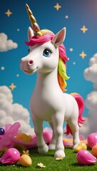 Recreate a cute gay-pride themed unicorn in a whimsical fantasy setting