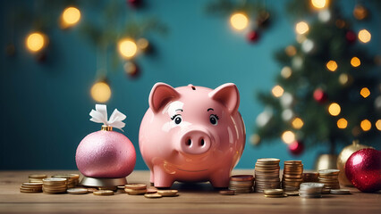 , piggy bank in social media postings showcasing adorable and seasonal banking ideas, financial planning, savings Christmas gift ideas, or New Year's budget advice. View Less.