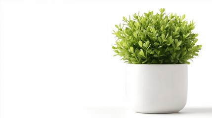 Green plant in vase on white background with text space Image has noise and grain.