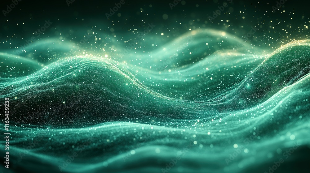 Poster abstract teal wave particle background design