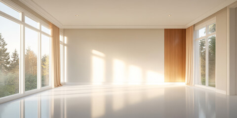 Fototapeta premium Spacious interior with large windows allowing natural light in a modern setting