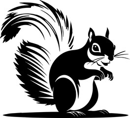 A black-and-white vector illustration of a bird perched on a textured tree branch, a rat below with sleek fur, and intricate details, all set against a clean, transparent background.