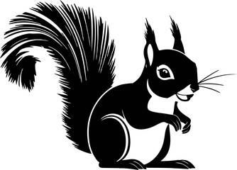 A black-and-white vector illustration of a bird perched on a textured tree branch, a rat below with sleek fur, and intricate details, all set against a clean, transparent background.