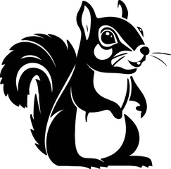 A black-and-white vector illustration of a bird perched on a textured tree branch, a rat below with sleek fur, and intricate details, all set against a clean, transparent background.