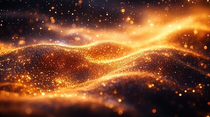 Golden Glitter Waves Shimmering Dark Background