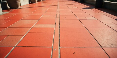 Sunlit Terracotta Tile Pathway with Subtle Shadow Play
