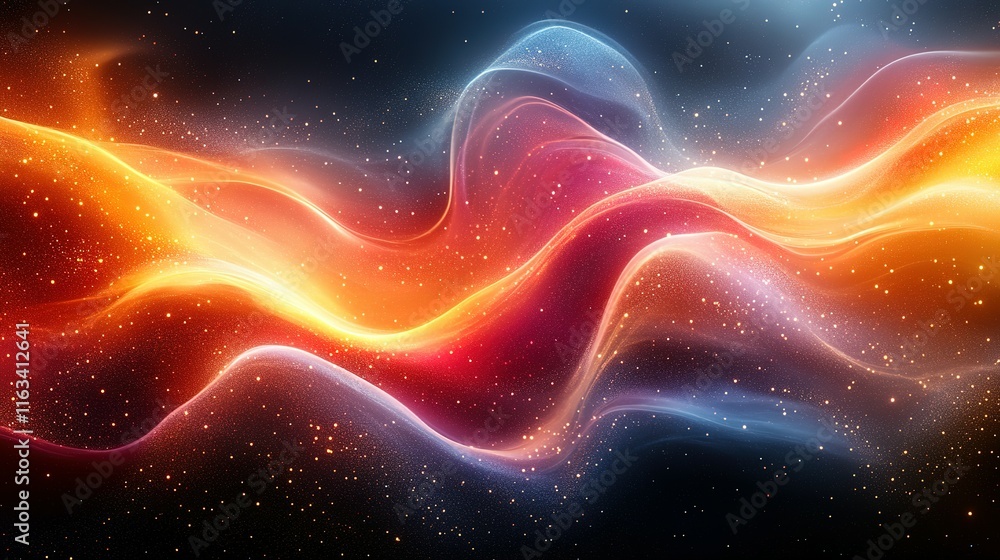 Poster abstract colorful waves of light and sparkles