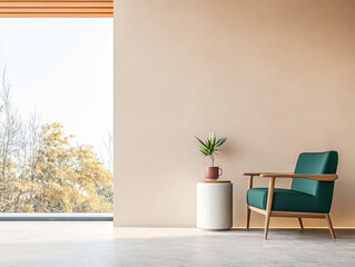 Cozy corner with green armchair plant and natural light in modern interior design