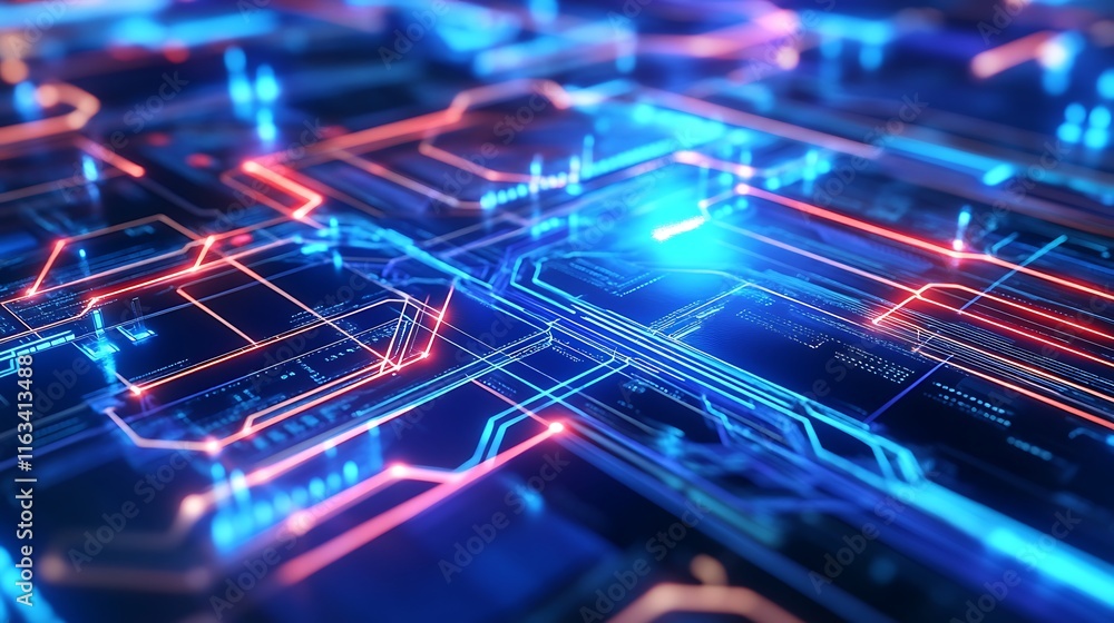 Poster abstract digital circuitry glowing lines network technology