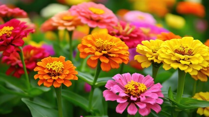 Vibrant Zinnia Blooms in a Summer Garden