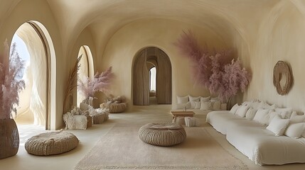 Serene Minimalist Living Room With Neutral Tones And Pampas Grass