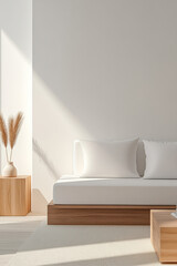 Modern living room interior with minimalist design and natural light at midday