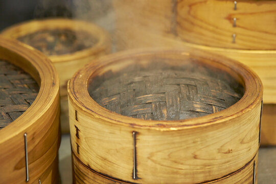 Dumpling steamer at a traditional market