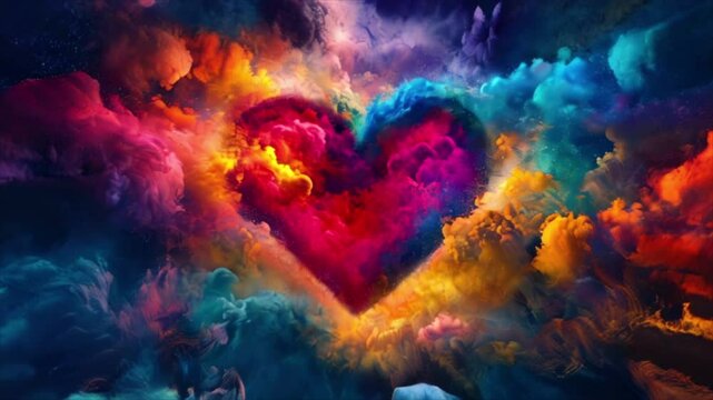 Colourful heart shaped cloud in the sky. St. Valentine's day love and passion concept