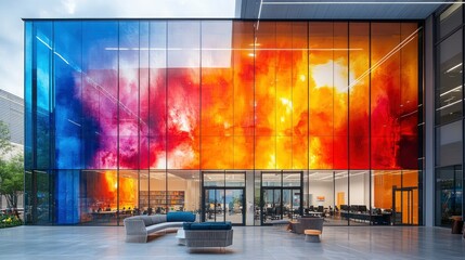 Obraz premium Recent graduate brainstorming ideas on whiteboard, creative office space with colorful walls