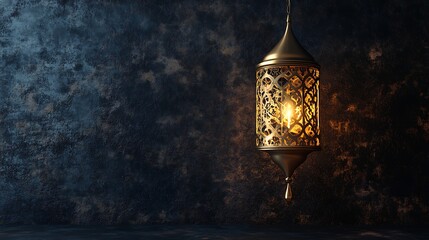 Ornate Golden Lantern Illuminates Dark Background