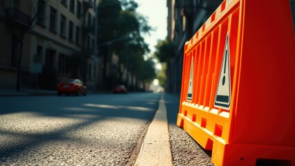 Fototapeta premium Bright orange safety barrier on a city street