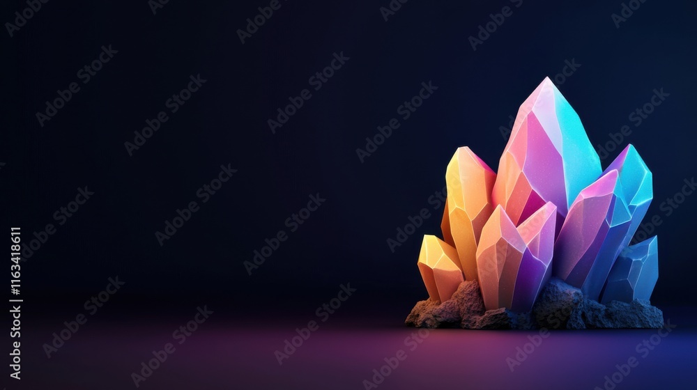 Poster mesmerizing crystal gemstone cluster glowing with an ethereal inner light creating a surreal and cap