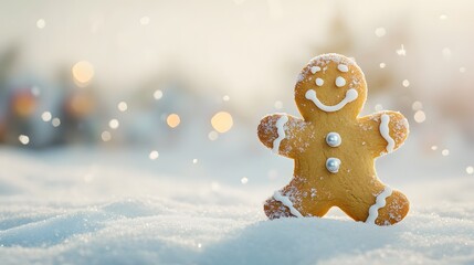 A Gingerbread Man in Snowy Winter Wonderland