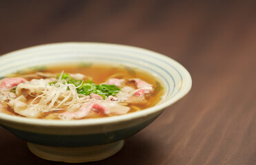 Boiled udon noodles in a bowl